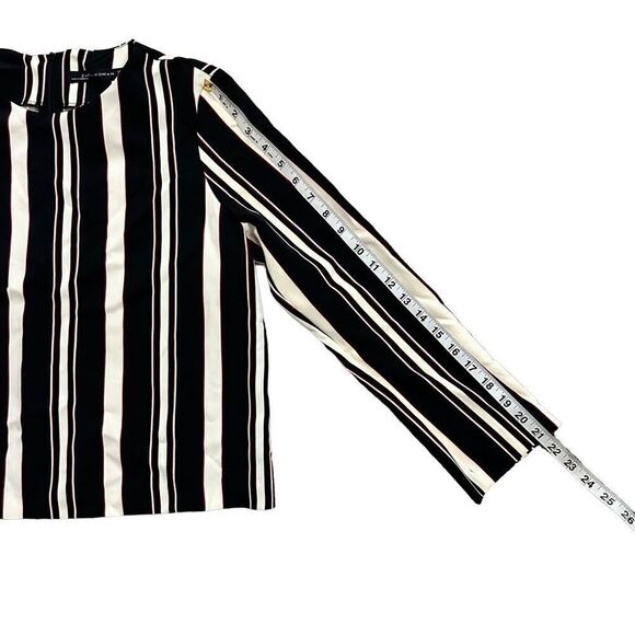 Zara Woman Black Red & White Stripe Collarless Cropped Blouse Size Medium - Picture 10 of 11